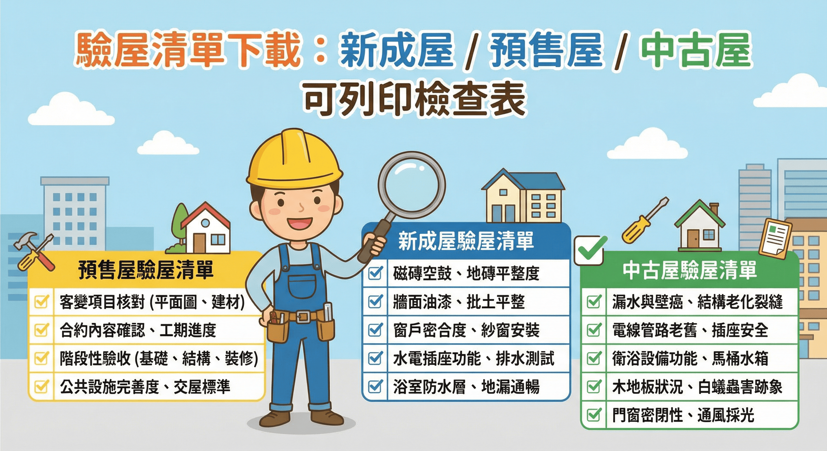 驗屋清單下載|新成屋/預售屋/中古屋 可列印檢查表