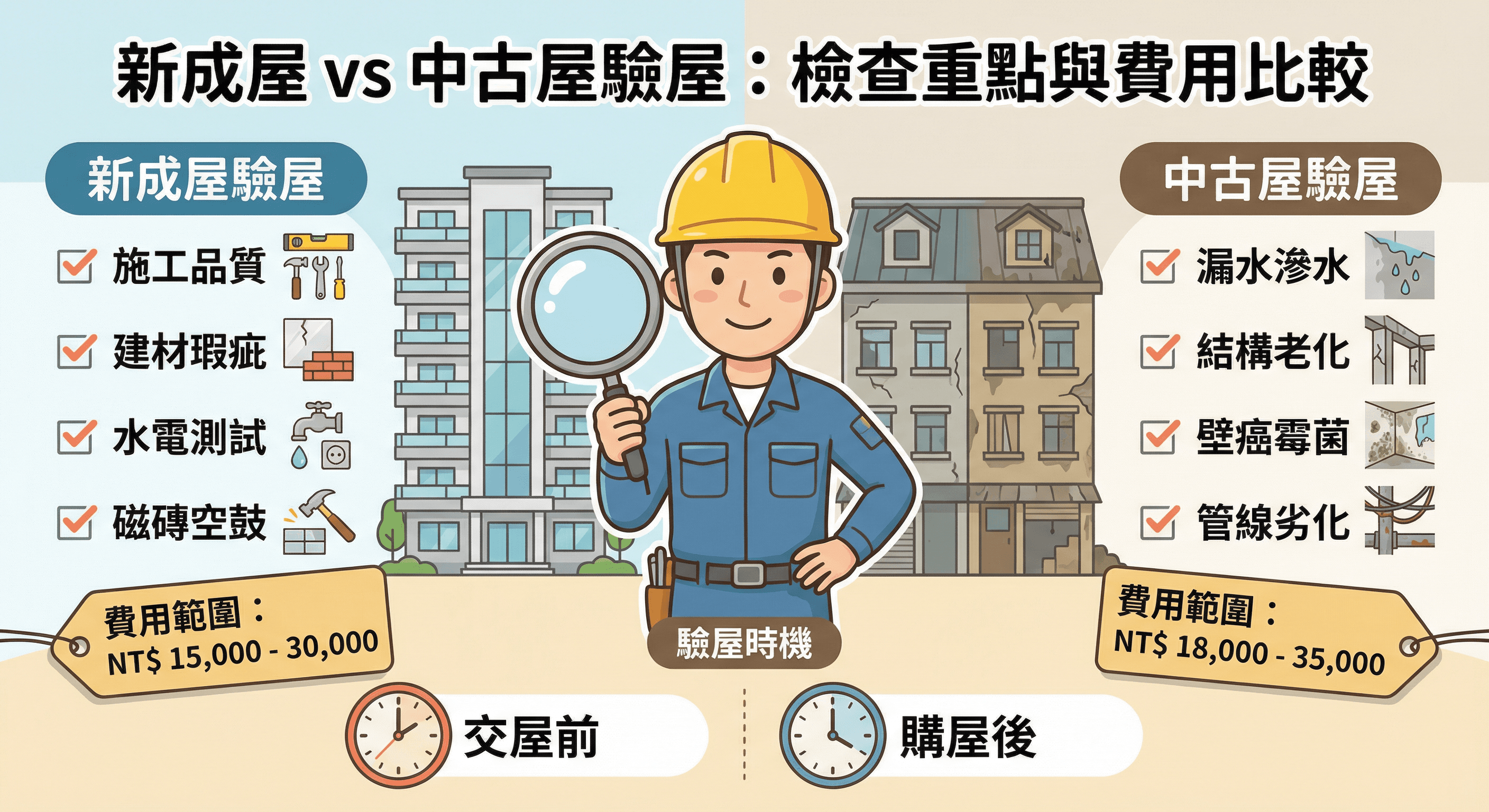 新成屋 vs 中古屋驗屋:檢查重點完全不同!一次搞懂差異與費用