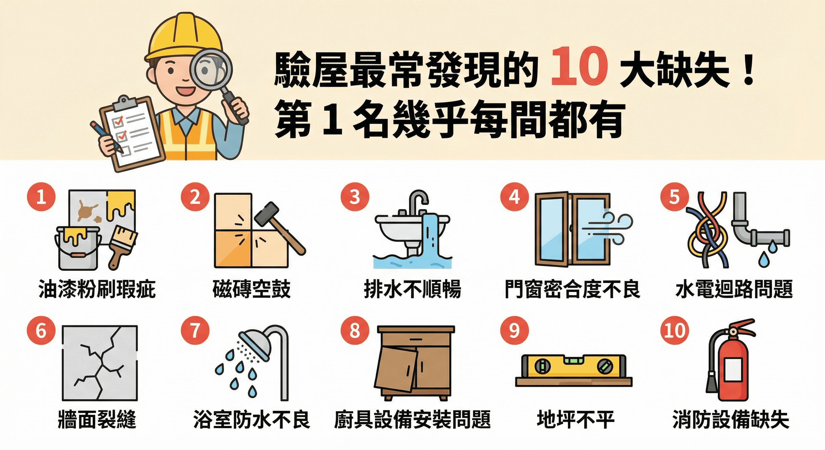 驗屋最常發現的 10 大缺失!第 1 名幾乎每間都有