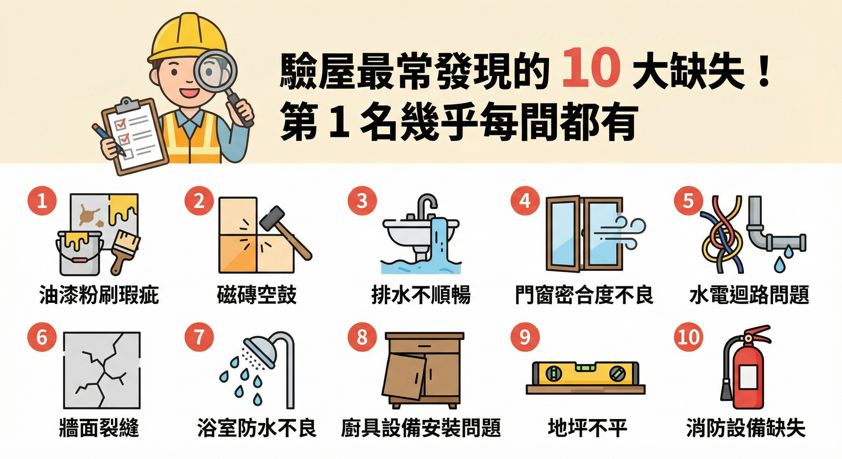 驗屋最常發現的 10 大缺失！第 1 名幾乎每間都有